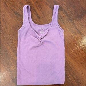 American Eagle Outfitters Lavender Ribbed Tank with Front Ruched Detail